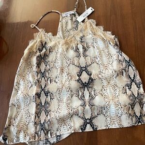 Snake Print Lace Trim Cami Top